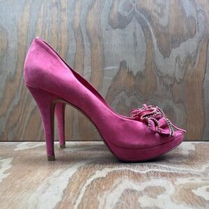 SCHUTZ Womens Size 9 (B) Heels Pink Suede 4” High Pumps Bow Stiletto Open Toe